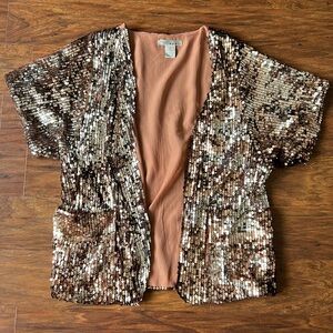 Rose gold/Silver Sequin Cardigan w/ Pockets